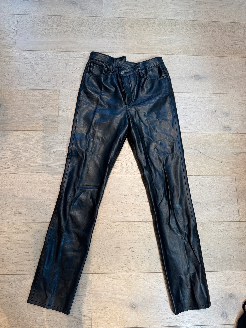 Agolde Black Leather Straight Jeans